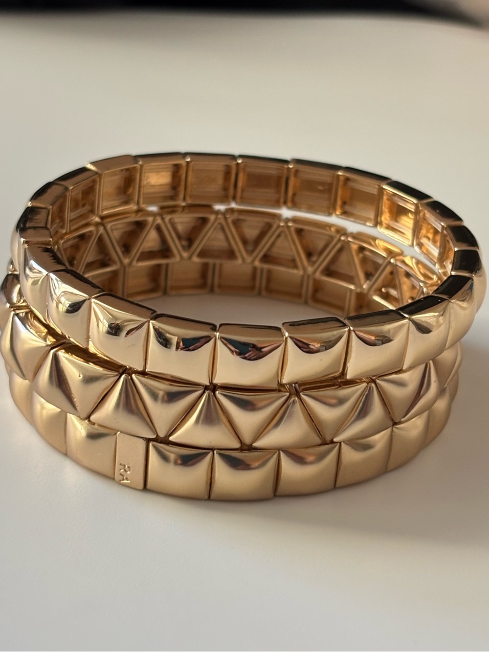 NWOT Roxanne Assoulin Gold Pyramid-Stud Stretch Bracelets set